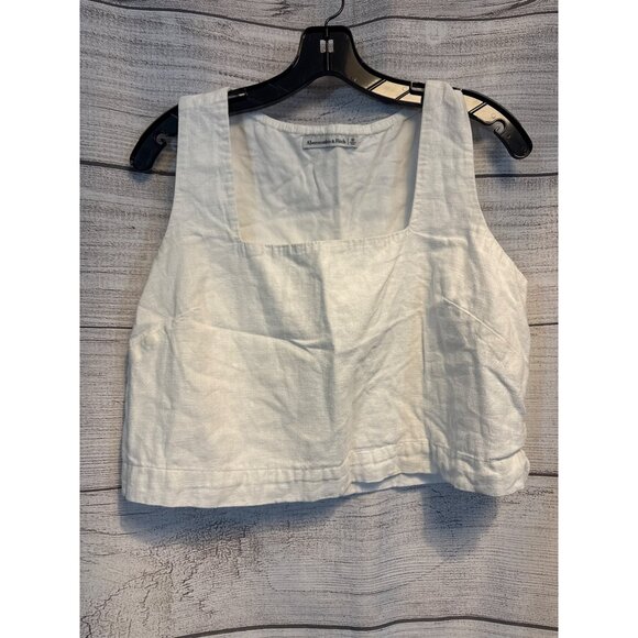 Abercrombie & Fitch White Linen Crop Top Sleeveless Square Neck Size M - Picture 1 of 3